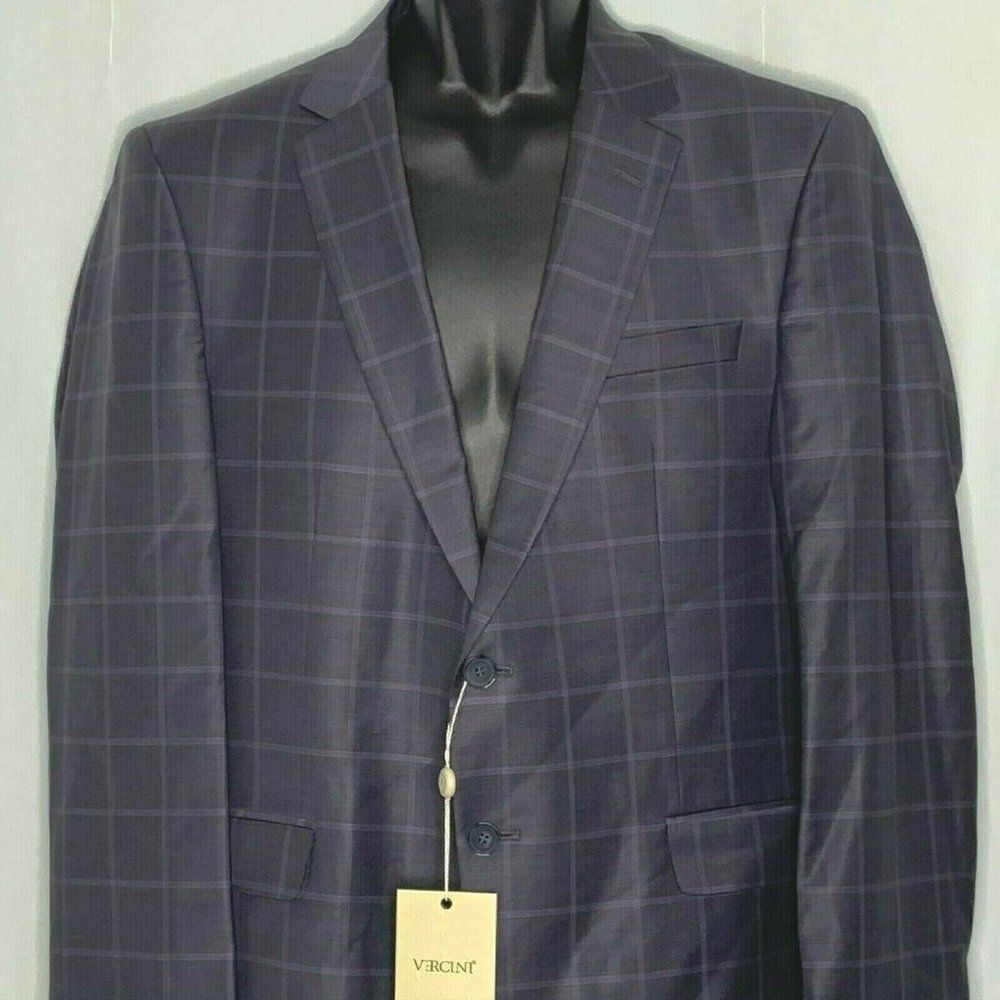 Vercini 2pc Suit Jacket Pants 56 R Grey Purple